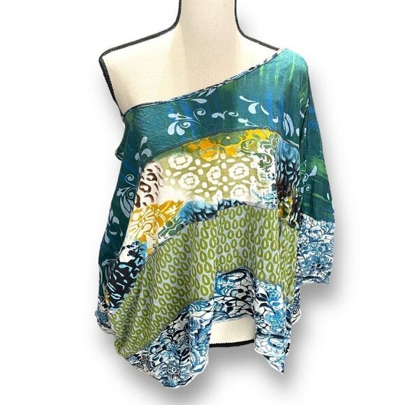 Bila Women's Mixed Print Loose Fit Cropped Blouse Top Green XL - Picture 3 of 12